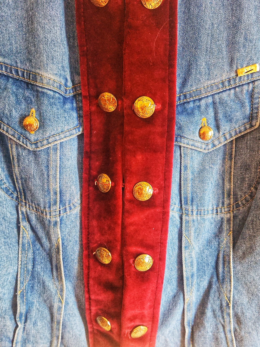 Vintage 80's Cache Xr Jacket with Burgundy Velvet Placket and Gold Trim - Picture 5 of 8
